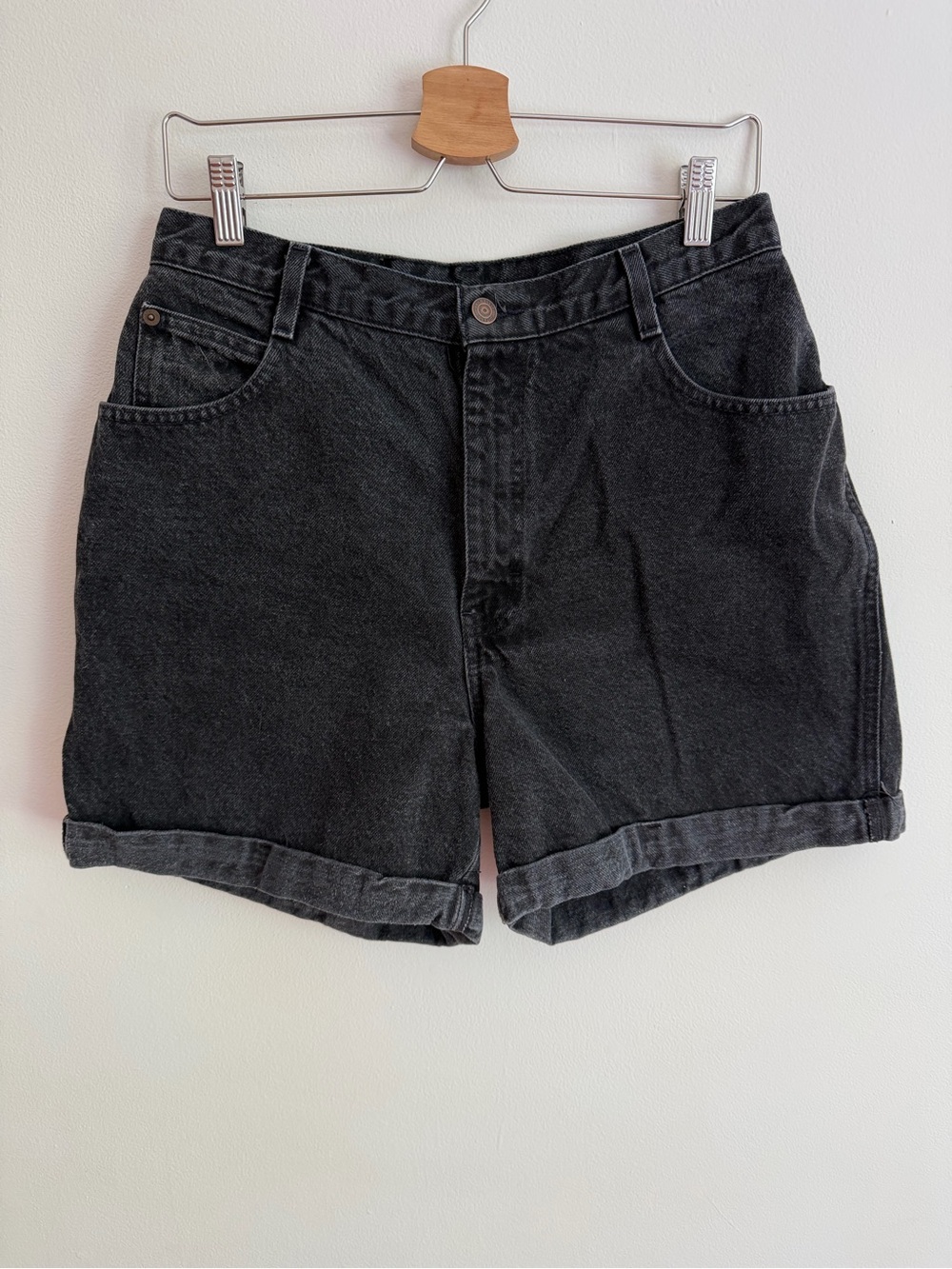 Vintage 90s Gitano High Rise Cuffed Mom Jean Shorts Washed Black Denim Size 14